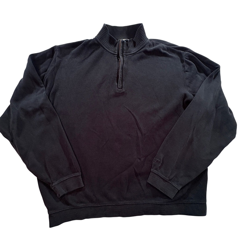 Cutter & Buck Quarter Zip Sweater Mens XL Black 100% Cotton Pullover Mock Neck